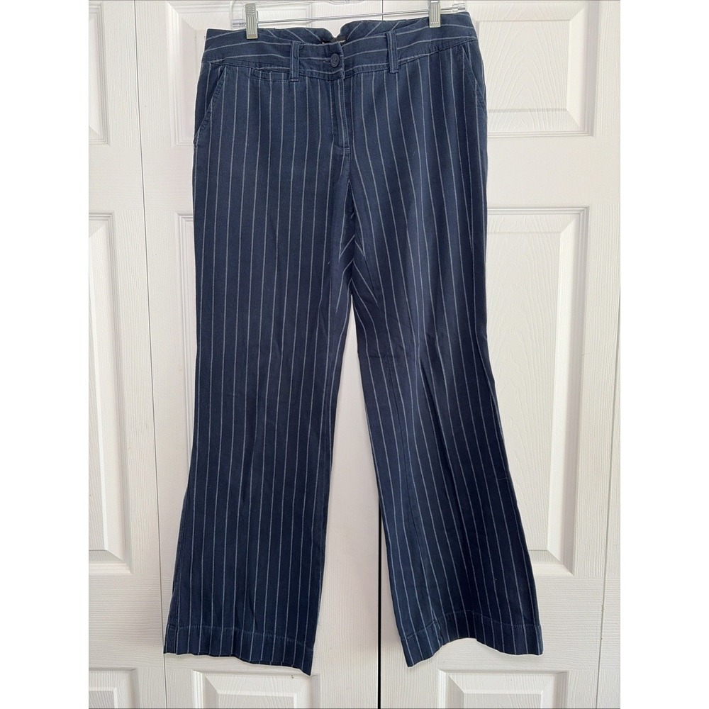 New York & Company Pinstripe Trousers Womens Size 8 Navy Blue Work Y2K Cotton